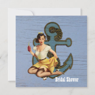 vintage  anchor pin up girl beach bridal shower invitation