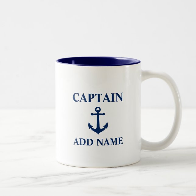 Vintage Anchor with Captain Name or Boat Name Two-Tone Coffee Mug (Right)