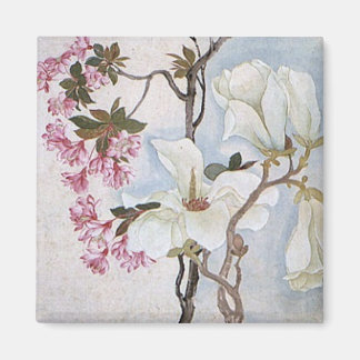 Vintage Ancient Chinese Art  Magnolias Magnet