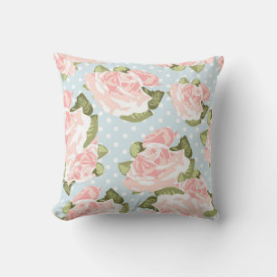 Vintage and Chic, Elegant Pink Roses & Polka Dots Cushion