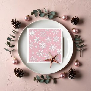 Vintage and Modern Pink Snowflakes Winter Napkin