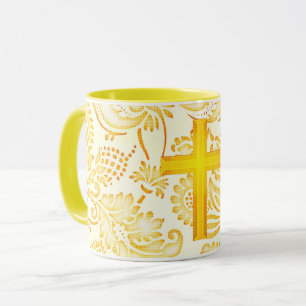 Vintage and Modern Style Faith Cross in Yellow Mug
