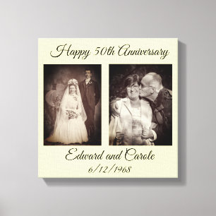 Vintage and Modern Wedding Photo 50th Anniversary Canvas Print