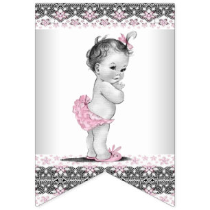 Vintage and Pink Grey Girl Baby Shower Bunting