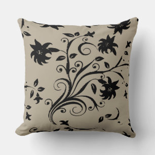 Vintage and Retro Abstract Black Flowers Pattern Cushion