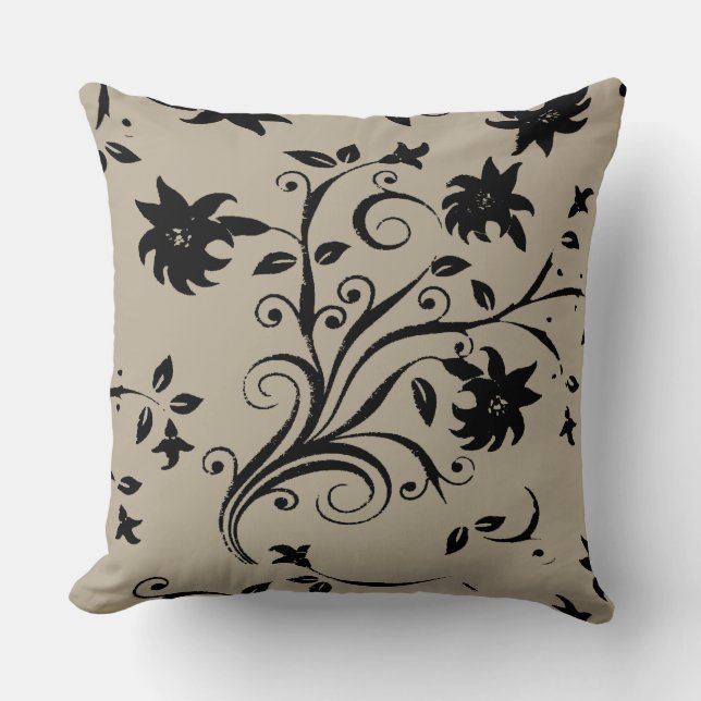 Vintage and Retro Abstract Black Flowers Pattern Cushion (Front)