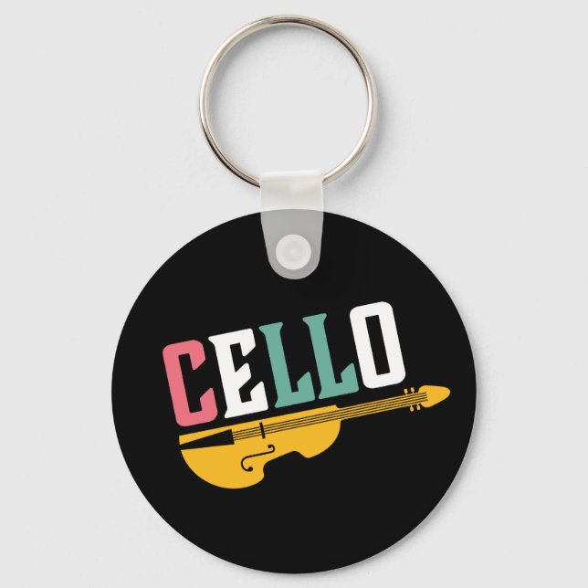 Vintage and Retro Cello Player Musician Key Ring (Front)