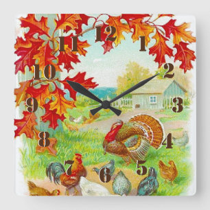 Vintage and Rustic Autumn On The Farm Square Wall Clock