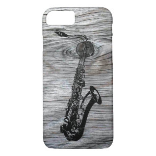 Vintage and Rustic Saxophone On old Wood iPhone 8/7 Case