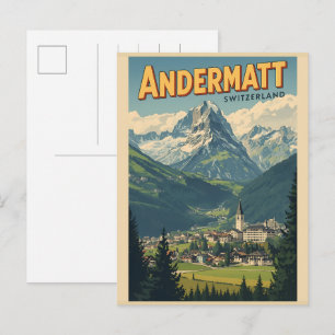 Vintage ANDERMATT ski Switzerland Swiss Alps gifts Postcard