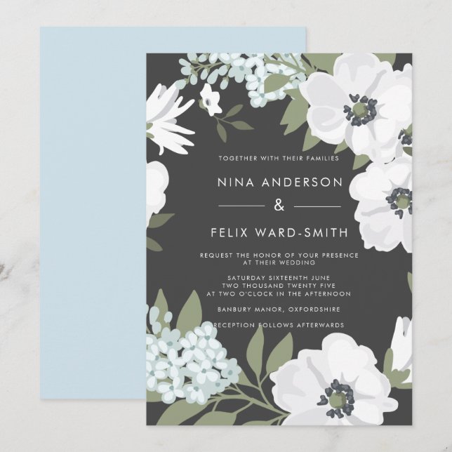 Vintage Anemone Ash Wedding Invitation (Front/Back)