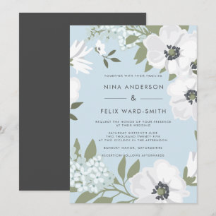 Vintage Anemone Blue Wedding Invitation