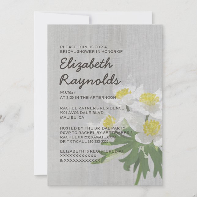 Vintage Anemone Bridal Shower Invitations (Front)