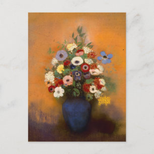 Vintage Anemones and lilac in a blue vase Postcard