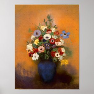 Vintage Anemones and lilac in a blue vase Poster