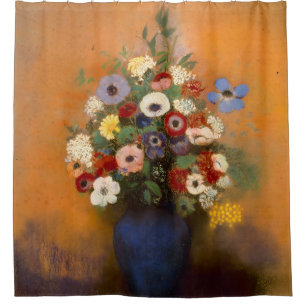 Vintage Anemones and lilac in a blue vase Shower Curtain