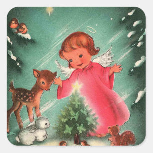 Vintage Angel And Animals Square Sticker