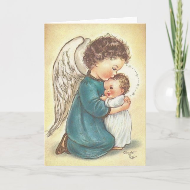 Vintage Angel And Baby Jesus Christmas Card (Front)