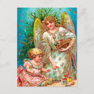 Vintage Angel and Child Christmas Holiday postcard