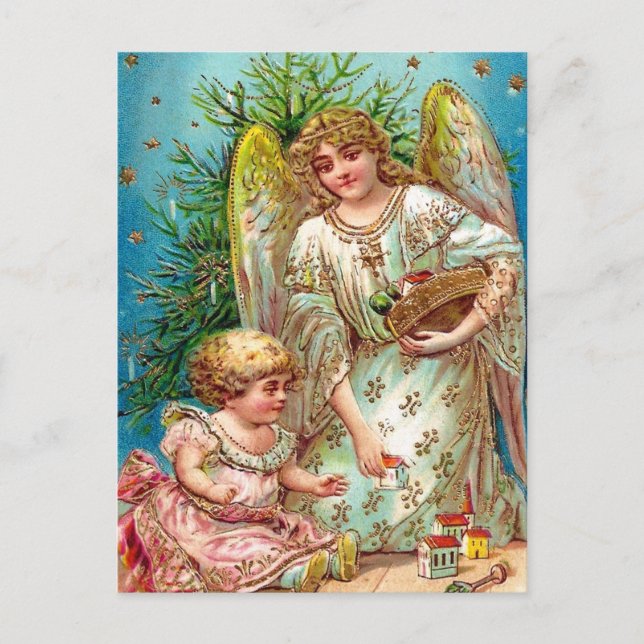 Vintage Angel and Child Christmas Holiday postcard (Front)