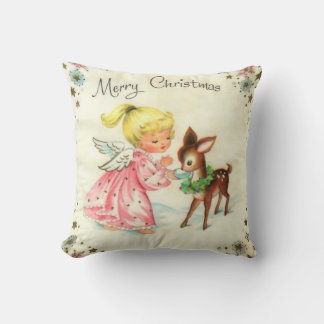 Vintage Angel and Deer Christmas Holiday  Cushion