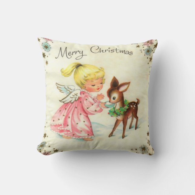 Vintage Angel and Deer Christmas Holiday  Cushion (Front)