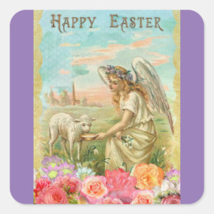 Vintage Angel And Lamb Square Sticker