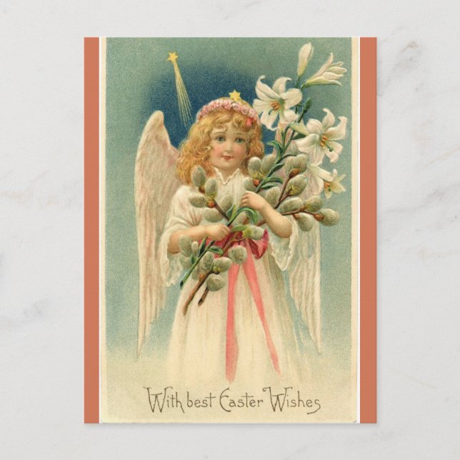 Vintage Angel and Star Beams Easter Postcard (Front)