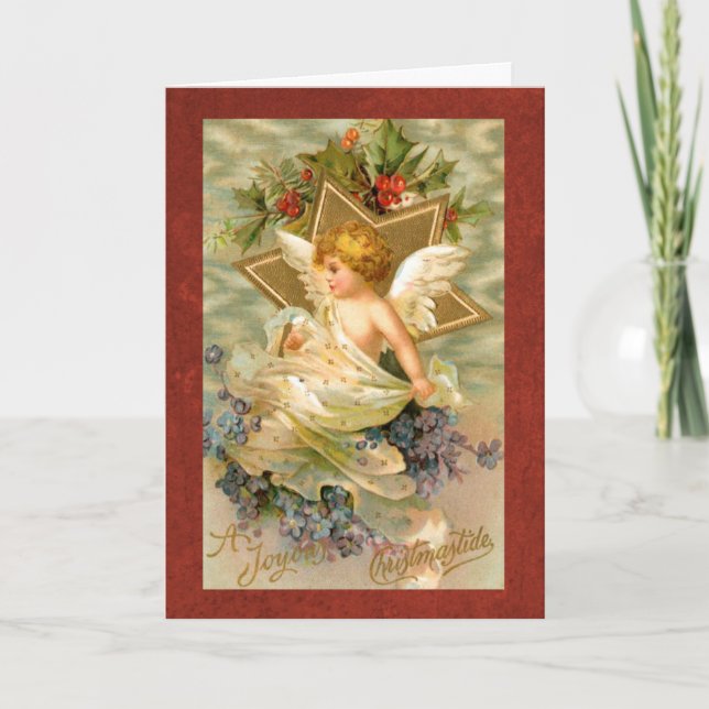 Vintage angel and star christmas holiday card (Front)