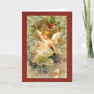Vintage angel and star christmas holiday card