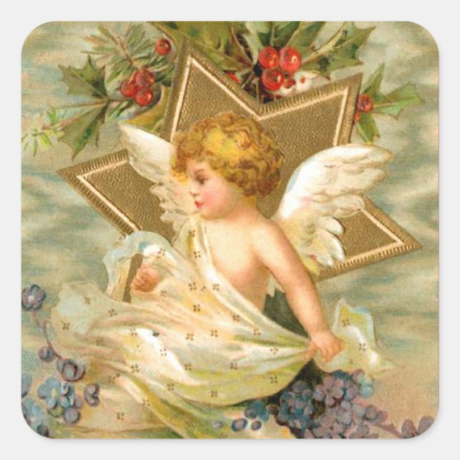 Vintage angel and star christmas holiday sticker (Front)