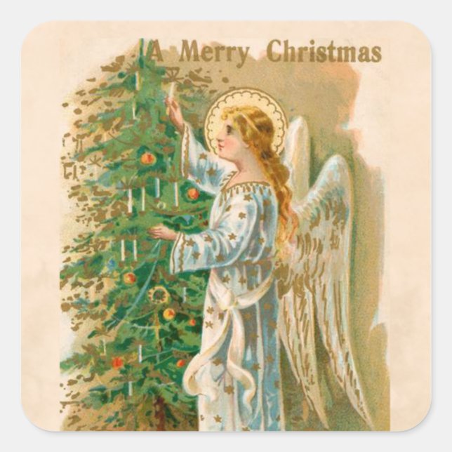 Vintage angel and tree christmas holiday sticker (Front)