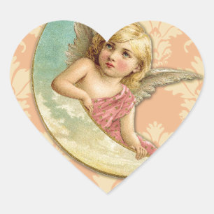 Vintage Angel // Aqua, Coral & Gold Heart Sticker