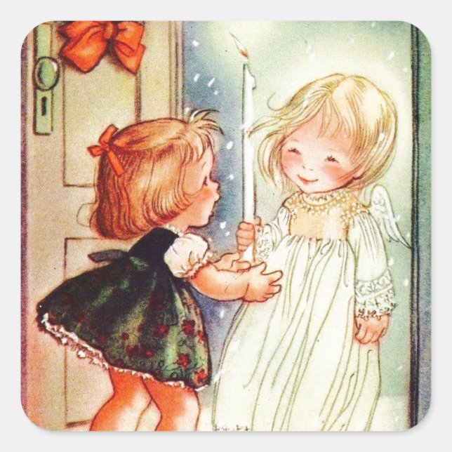 Vintage Angel At The Door Square Sticker (Front)