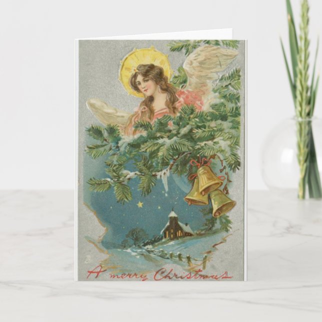 Vintage angel bells christmas greeting card (Front)