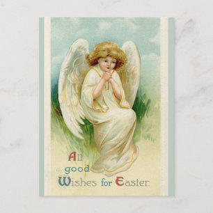 Vintage Angel Bowing Easter Wishes Postcard