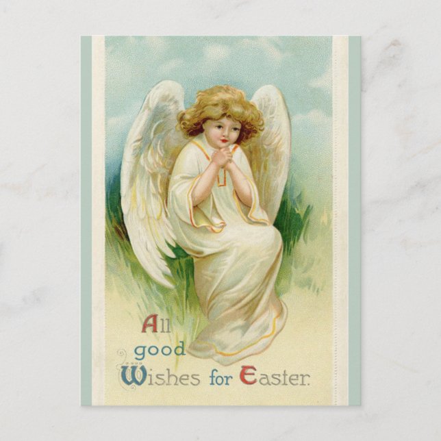 Vintage Angel Bowing Easter Wishes Postcard (Front)