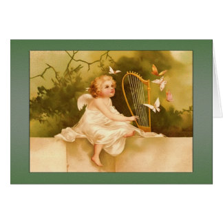 Vintage Angel Card-Baby Angel with Harp