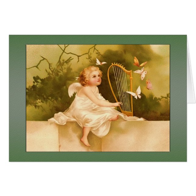 Vintage Angel Card-Baby Angel with Harp (Front Horizontal)