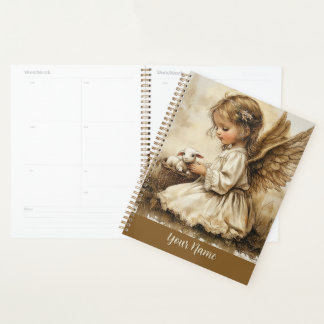 Vintage Angel + Cat Planner Personalize Your Name
