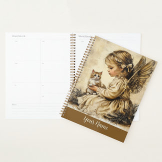 Vintage Angel + Cat Planner Personalize Your Name