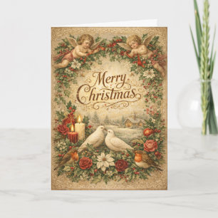 Vintage Angel Cherub Merry Christmas Holiday Card