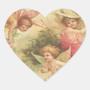 Vintage Angel Cherubs Heart Sticker