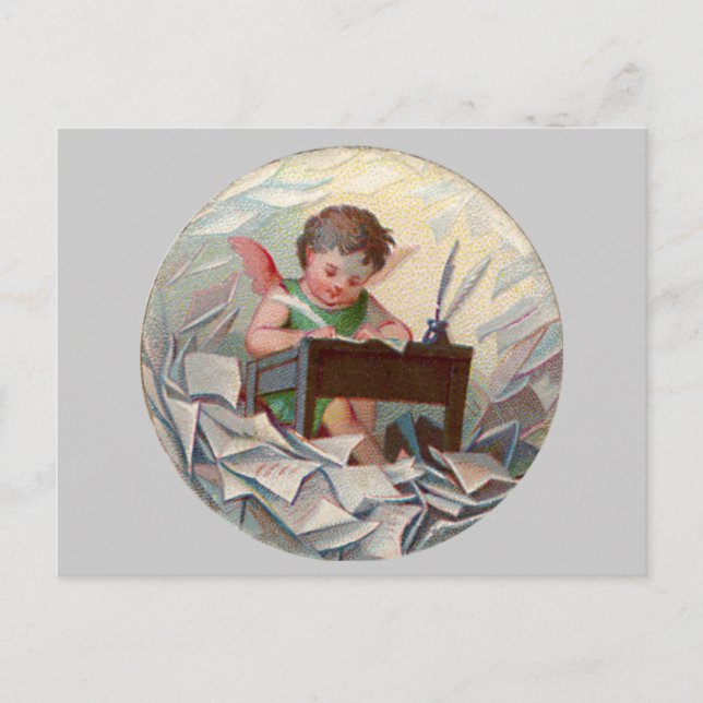 Vintage Angel Child Writing at Desk Postcard (Front)