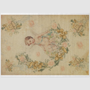 Vintage Angel Christmas Bells and Pink Roses Tissue Paper