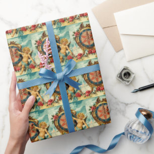 Vintage Angel christmas Cherub old fashioned Wrapping Paper