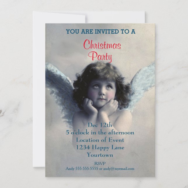 Vintage Angel Christmas Party Invitation (Front)