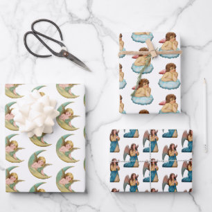 Vintage Angel Christmas Pattern Wrapping Paper Sheet