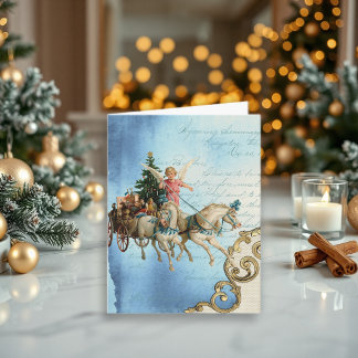 Vintage Angel Christmas Wagon Typography Holiday Card