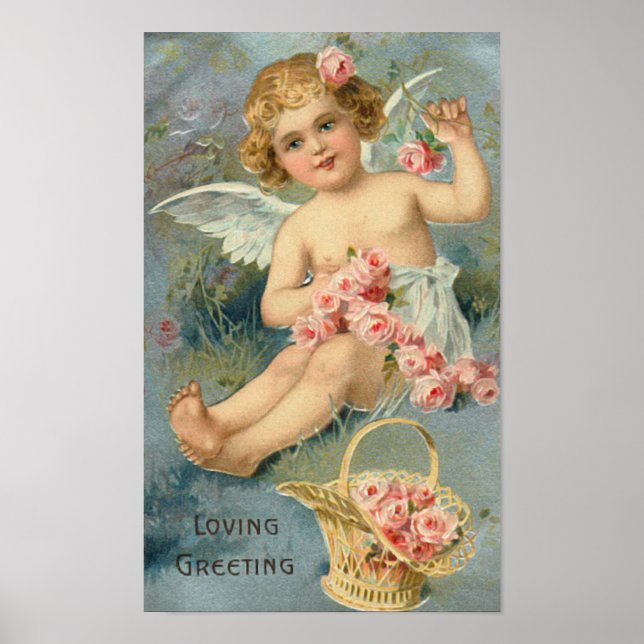 Vintage Angel Fine Floral Greeting Poster (Front)